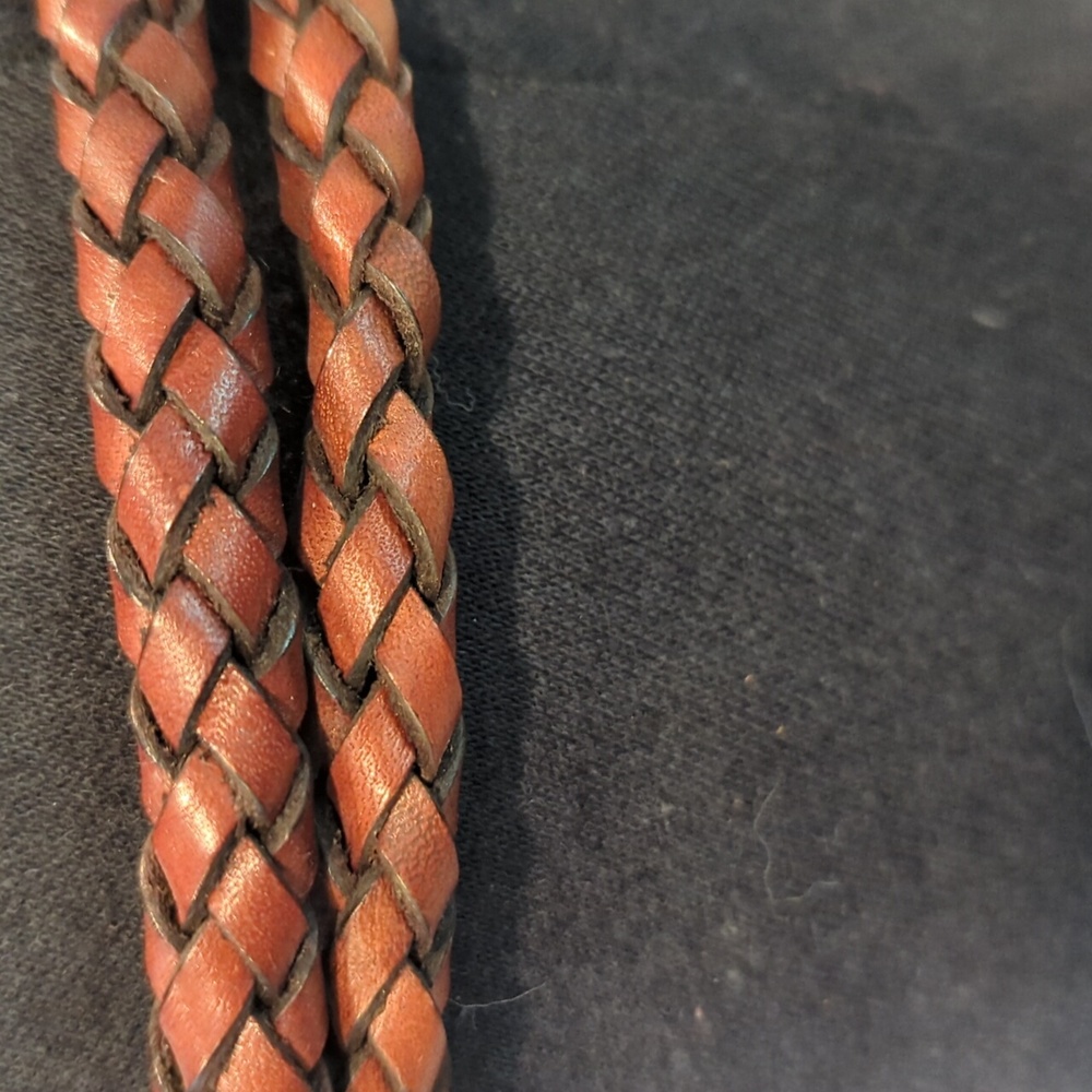 Braided Brown Leather Belt with Silver Chain. Measures 31" Plus 7" Silver Chain - Picture 3 of 3